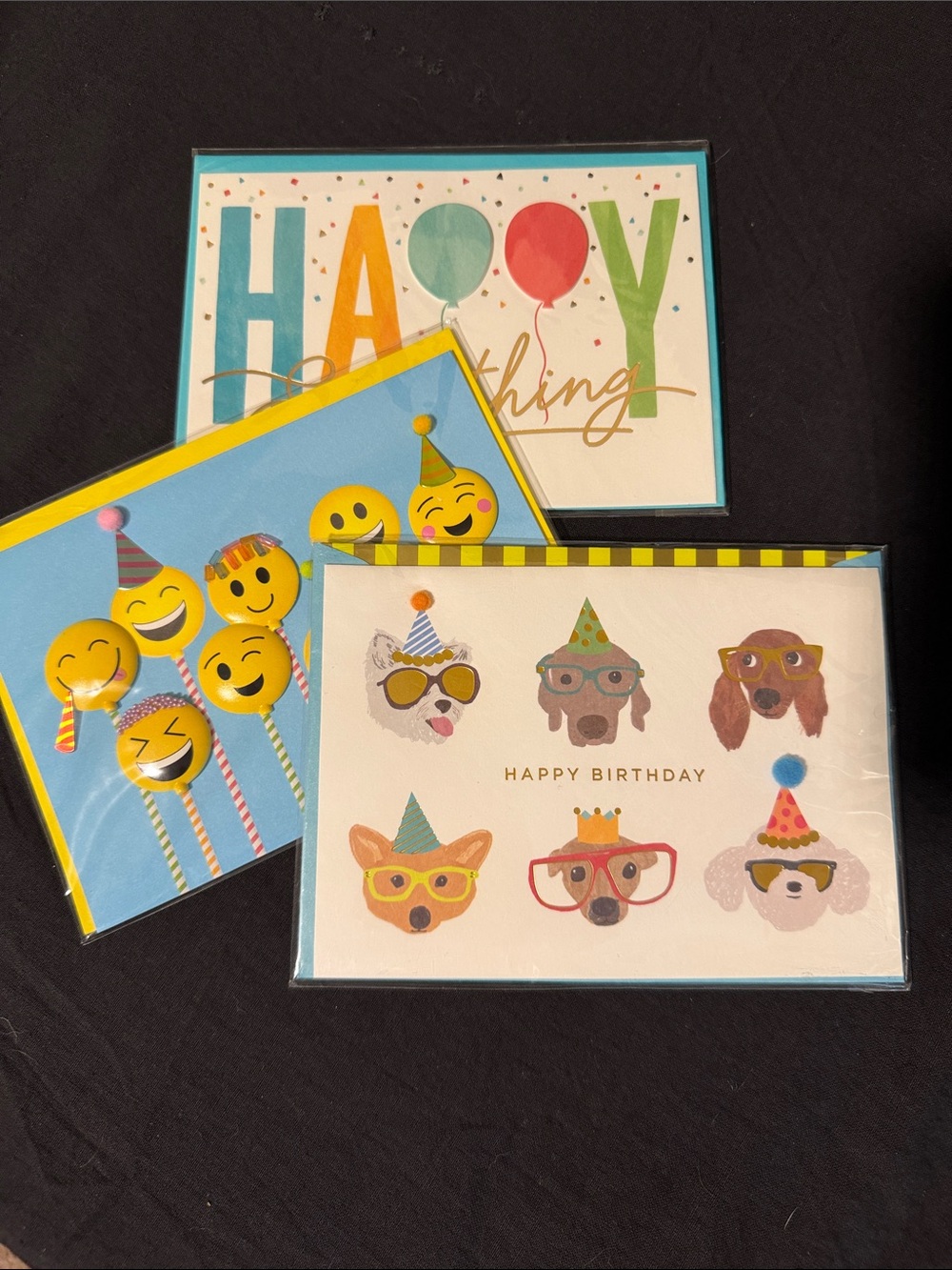 Papyrus | Birthday Card Trio — Blue, Yellow, Red & Green Accents